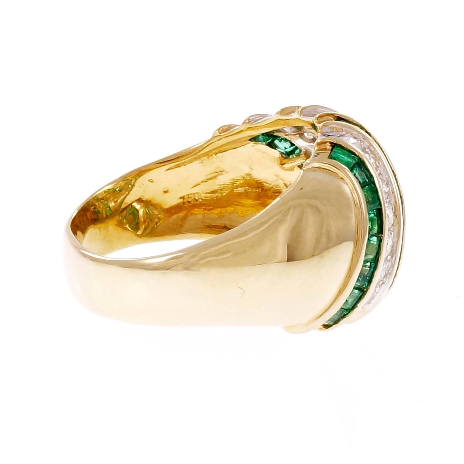 Emerald Diamond Dome Gold Cocktail Dome Ring In Good Condition In Stamford, CT