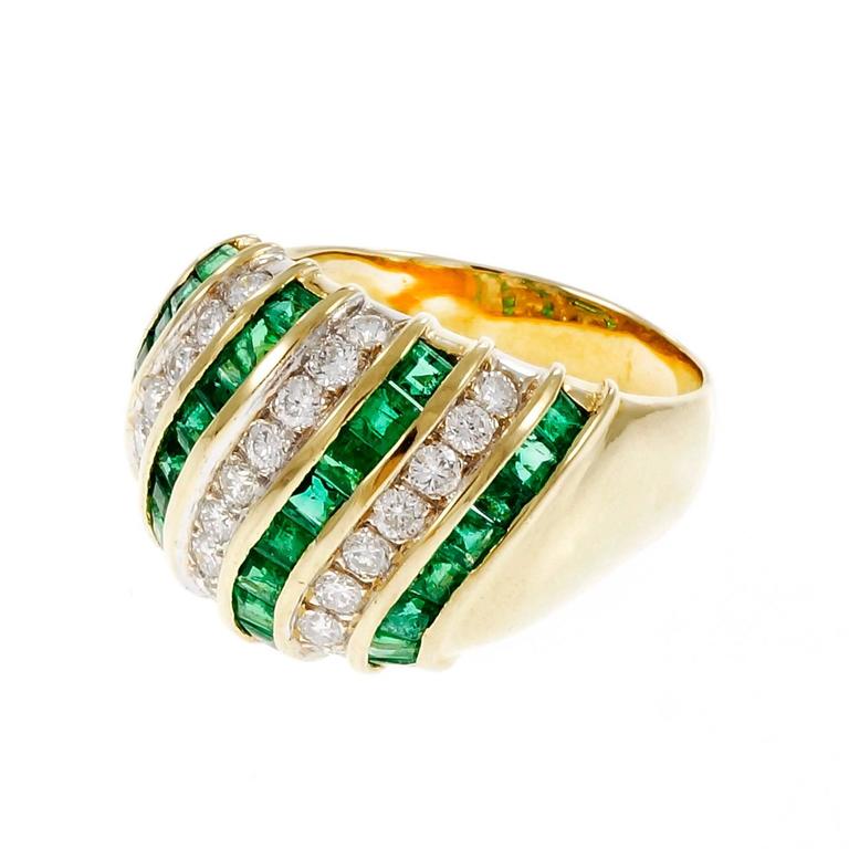 Emerald Diamond Dome Gold Cocktail Dome Ring at 1stDibs