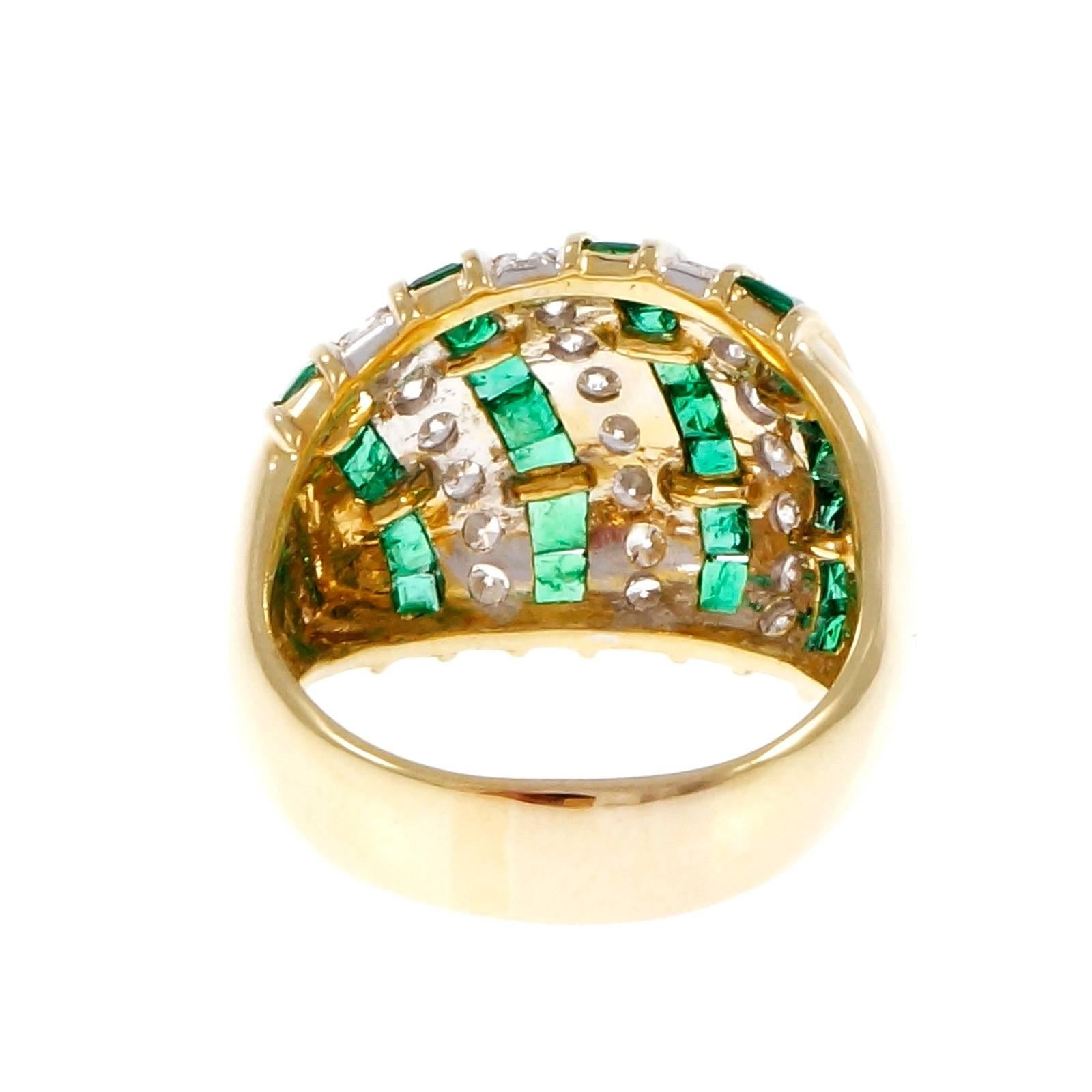 Women's Emerald Diamond Dome Gold Cocktail Dome Ring