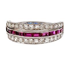 Diamond Ruby Sapphire Platinum Wedding Band Ring