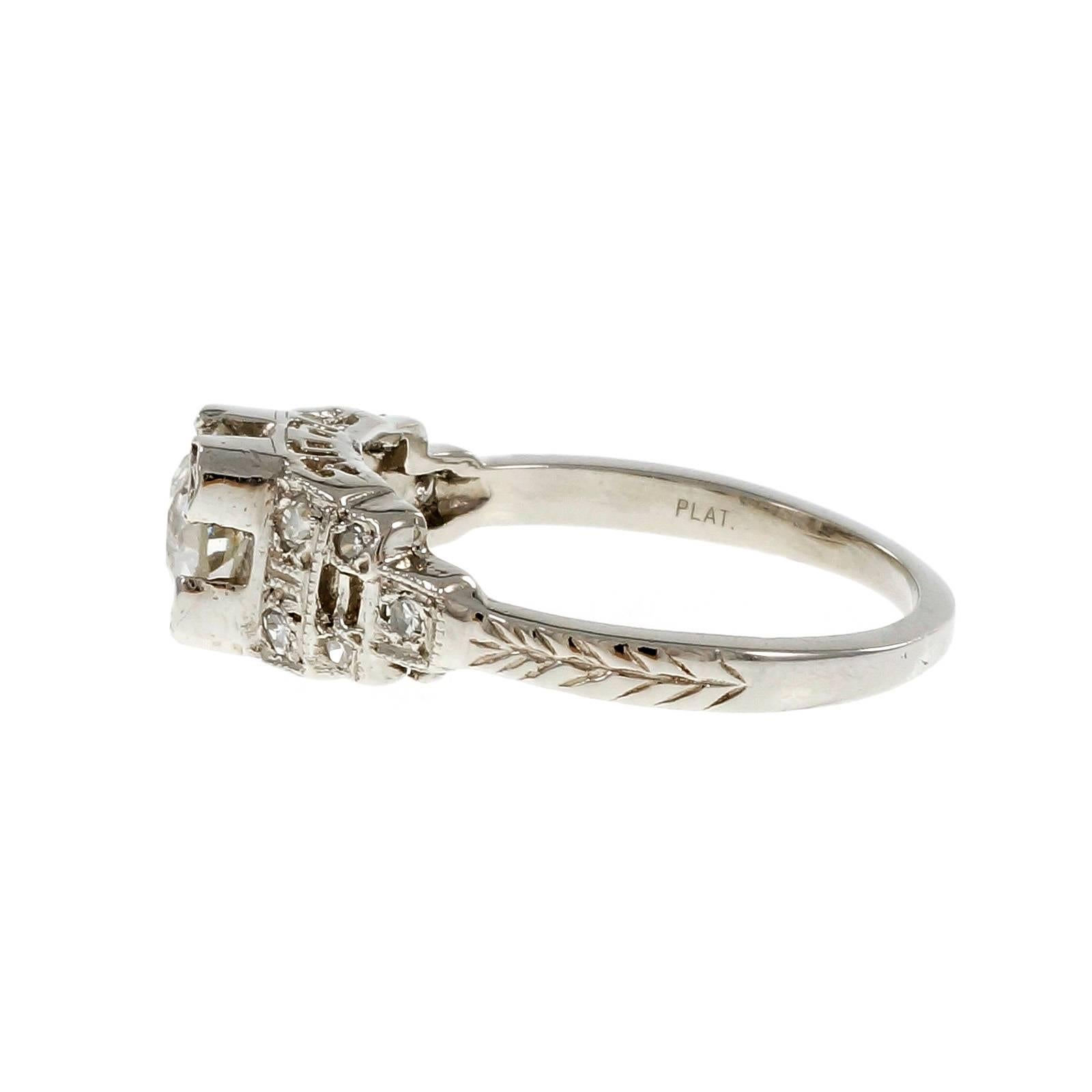 Art Deco Diamant Alt Europäischer Schliff Verlobungsring aus Platin  (Alteuropäischer Schliff) im Angebot