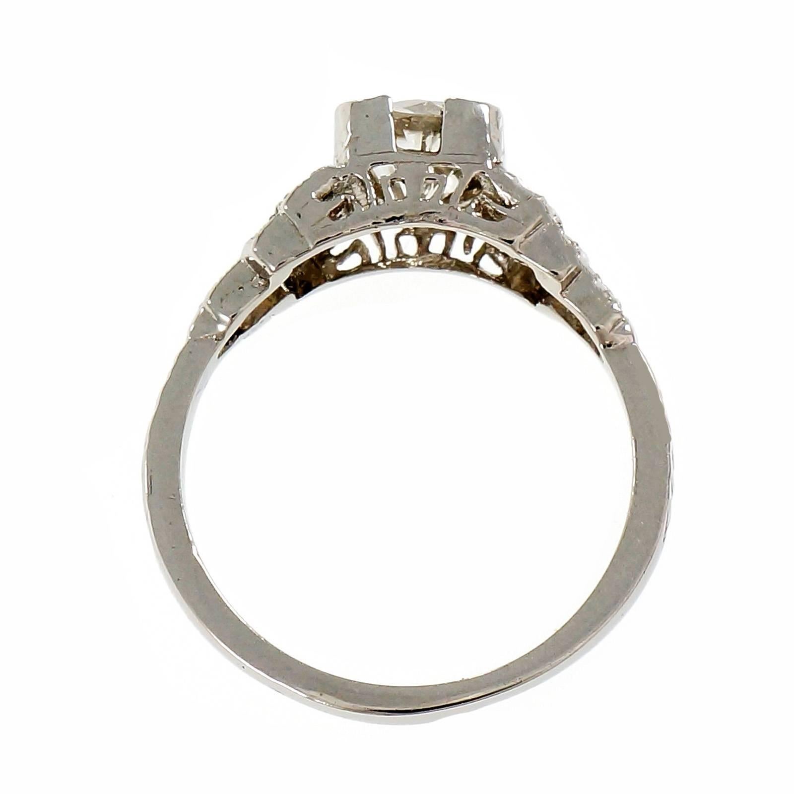 Art Deco Diamond Old European Cut Engagement Platinum Ring  In Good Condition For Sale In Stamford, CT