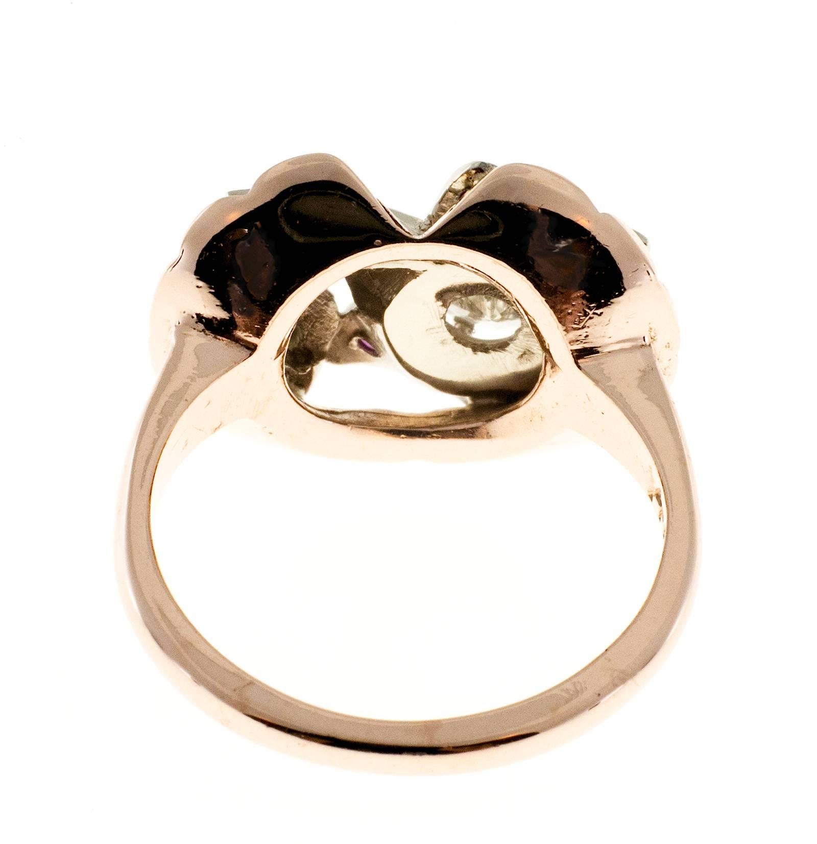 Women's Diamond Ruby Flower Rose White Gold Cocktail Ring For Sale