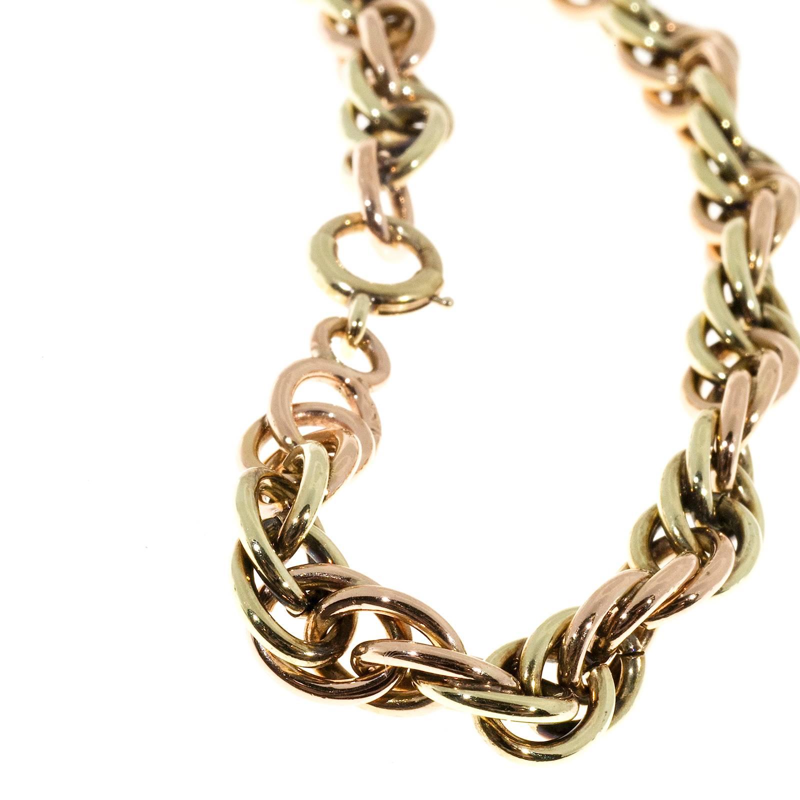 Retro  Rose Gold Wire Link Bracelet Necklace In Good Condition In Stamford, CT