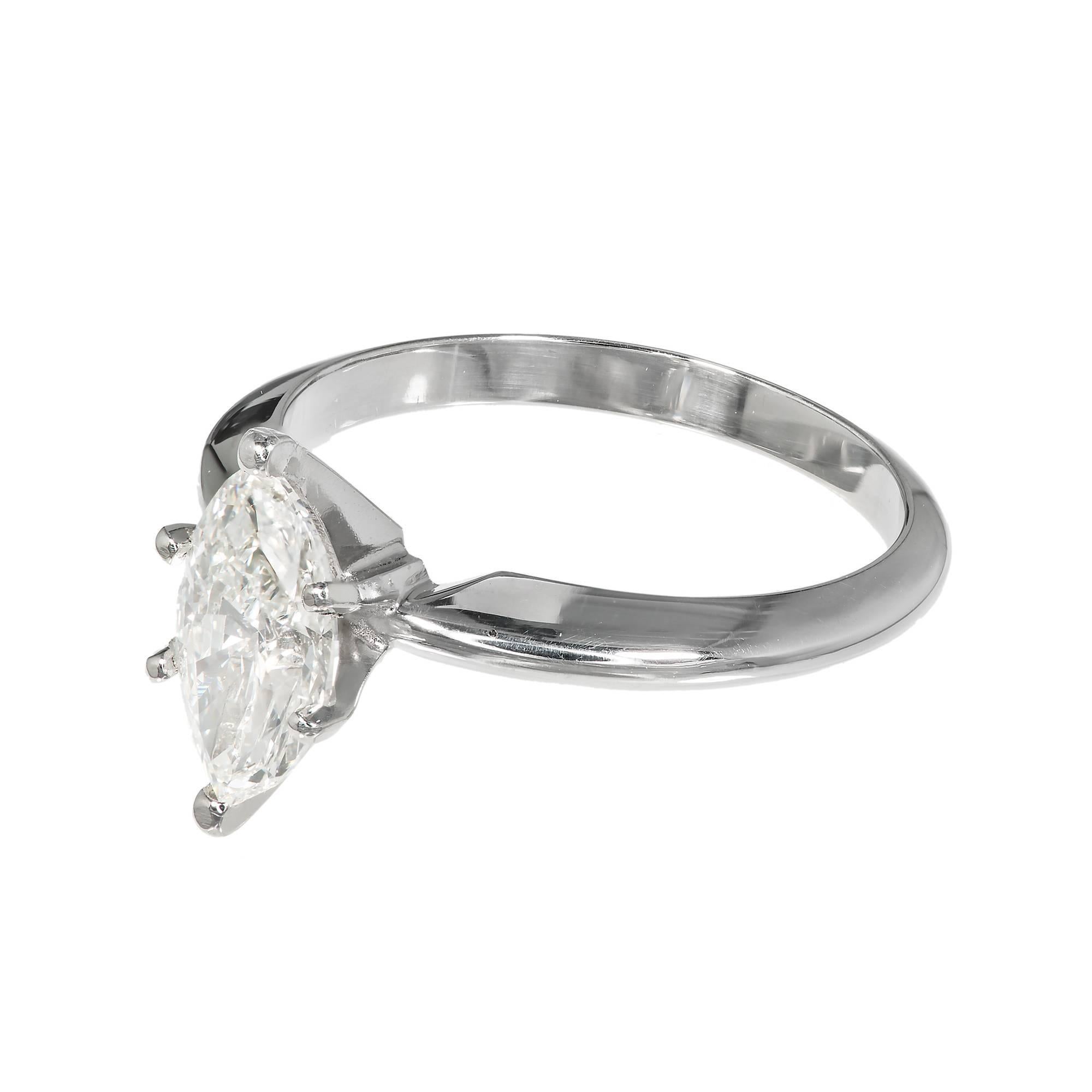 Marquise diamond solitiare engagement ring. Set in Platinum and crafted in the Peter Suchy Workshop. GIA certified. 

1 Marquise diamond, approx. total weight .99cts, I, SI2, GIA certificate #5171257108
Size 6 and sizable
Platinum
Tested: