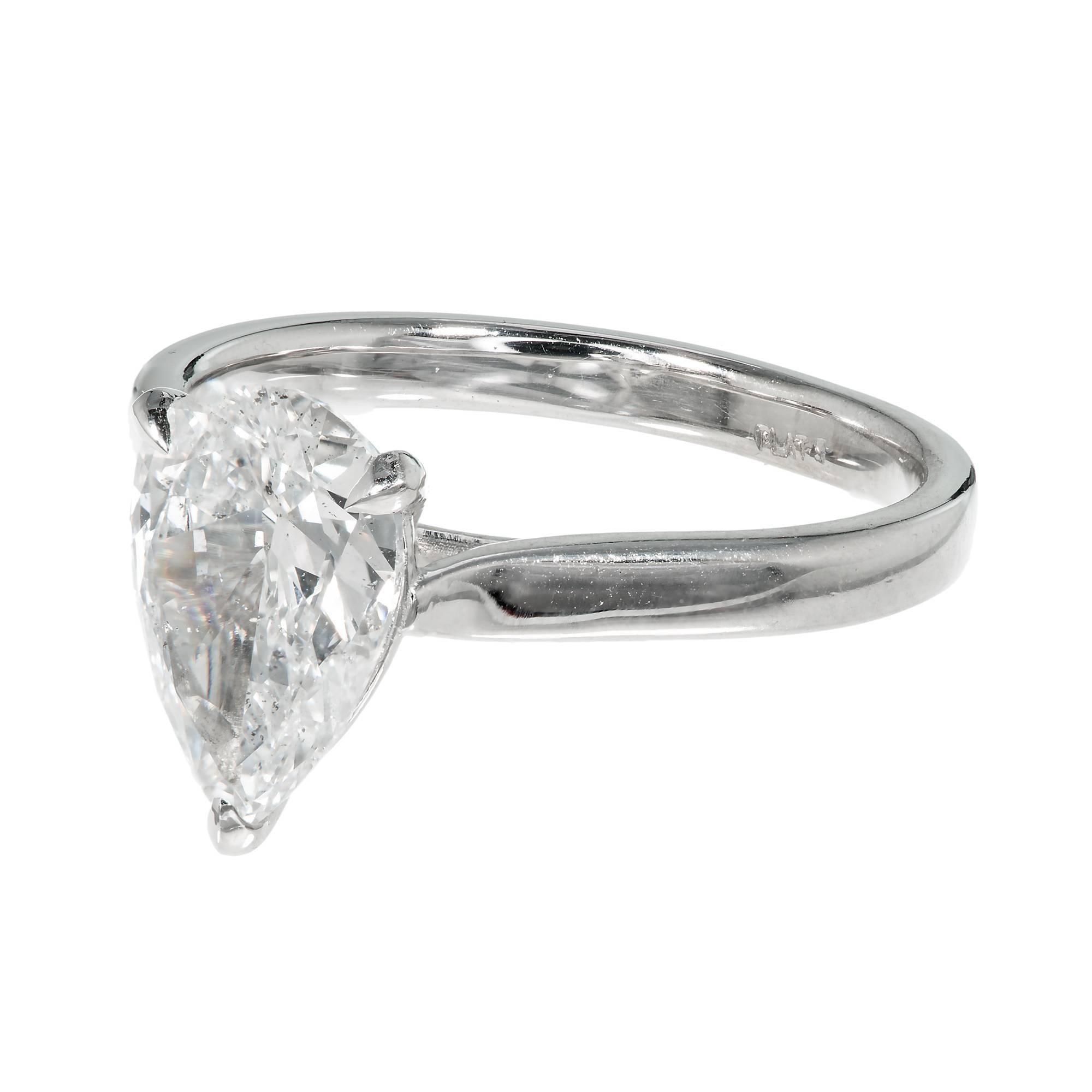 Peter Suchy Teardrop Pear Shape Diamond Platinum Solitaire Engagement Ring 1