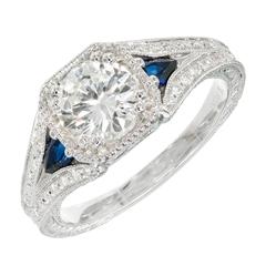 Peter Suchy Transitional Cut Diamond Sapphire Platinum Engagement Ring 4