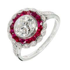 Diamond Ruby Halo Platinum Engagement Ring 