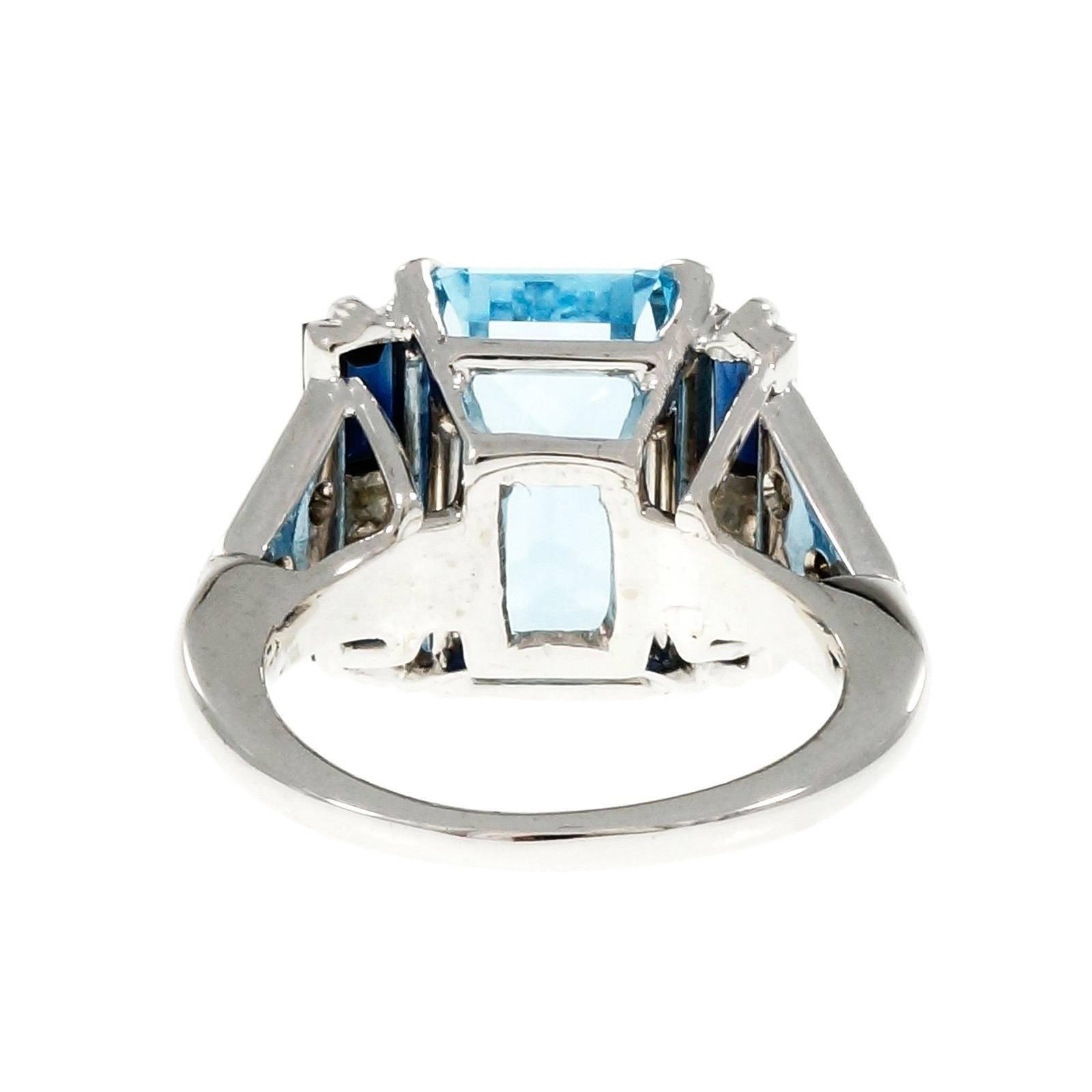 Women's  Aqua Sapphire Diamond Gold Cocktail Ring