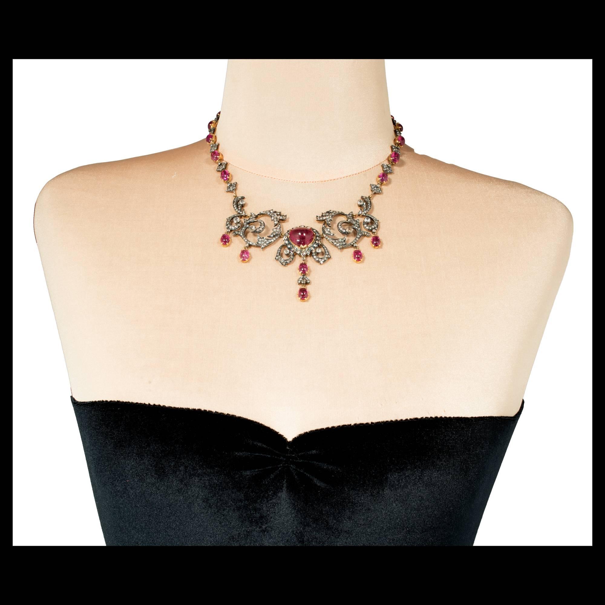 Women's 31.50 Carat Victorian Tourmaline Diamond Silver Gold Pendant Necklace
