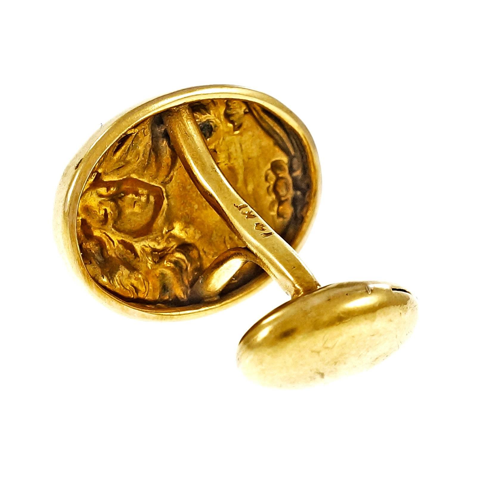 Art Nouveau Female Profile Gold Cufflinks In Good Condition In Stamford, CT
