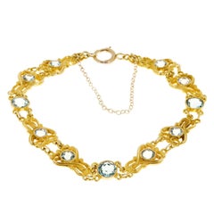Blue Zircon Art Nouveau Open Work Gold Bracelet