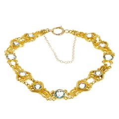 Blue Zircon Art Nouveau Open Work Gold Bracelet 6