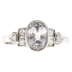 Art Deco Oval 2.06 Carat Sapphire Diamond Platinum Engagement Ring 2