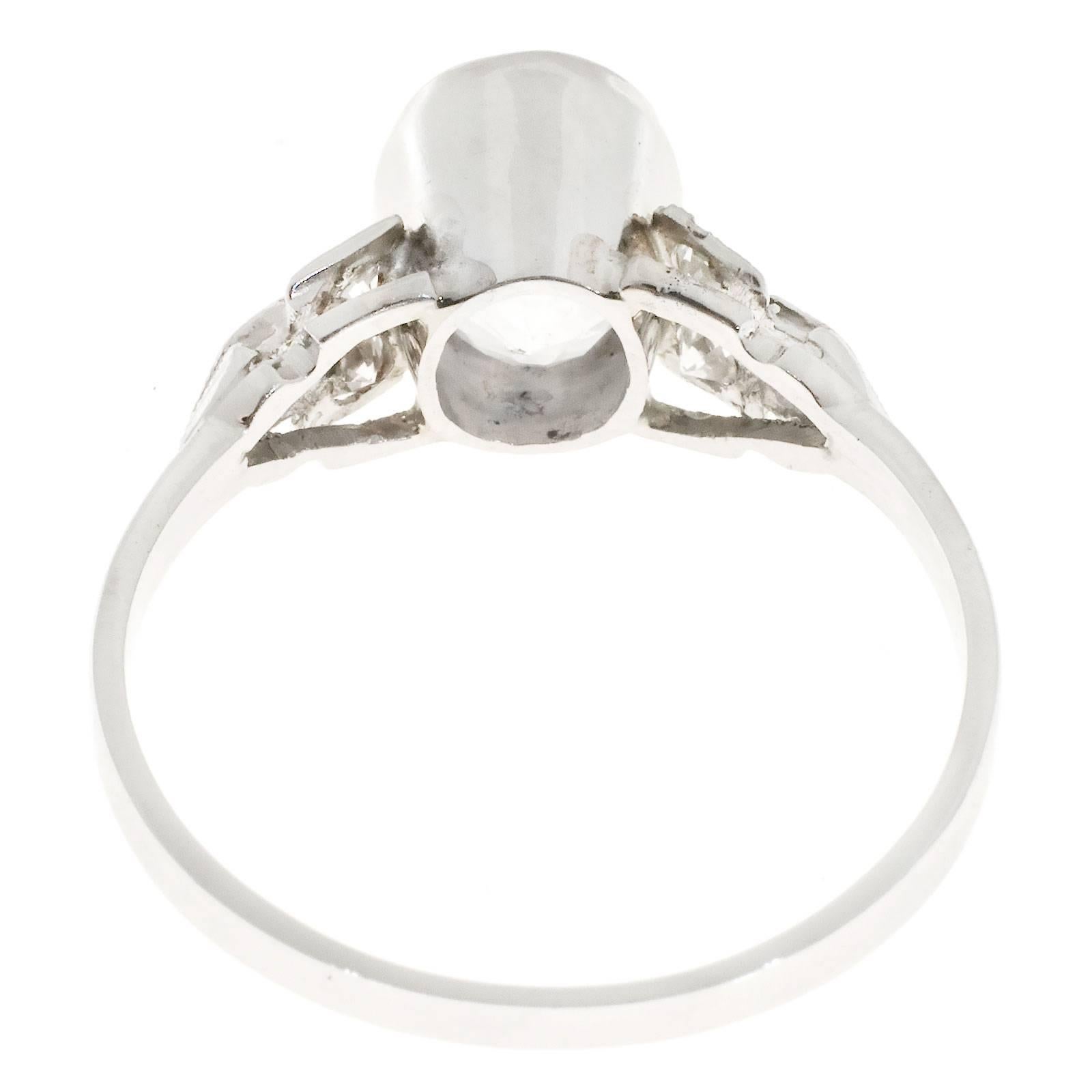 Oval Cut Art Deco Oval 2.06 Carat Sapphire Diamond Platinum Engagement Ring
