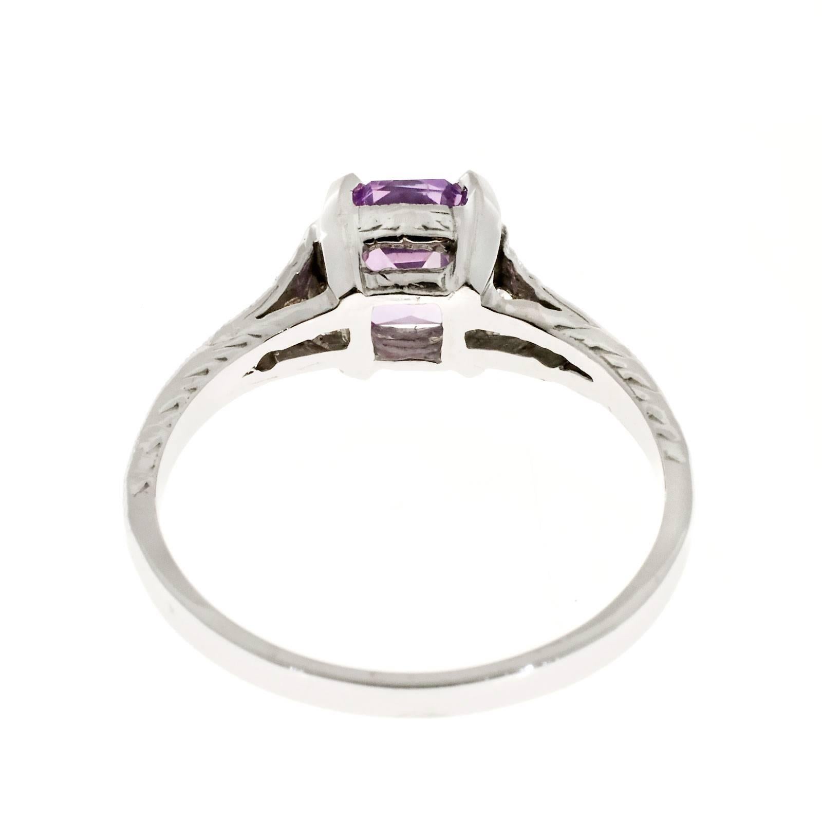 Art Deco Pink Purple Sapphire Diamond Platinum Engagement Ring In Good Condition In Stamford, CT