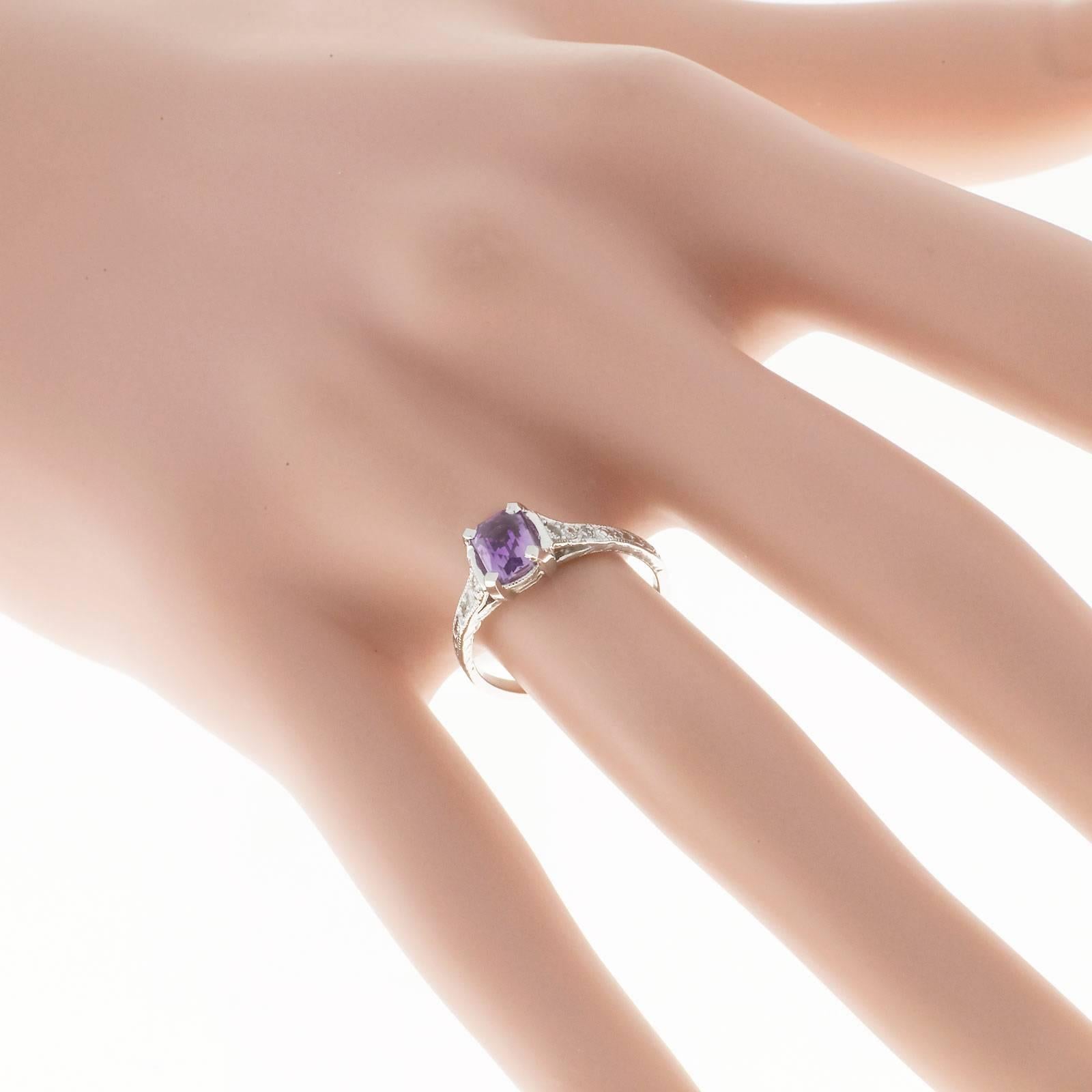 Women's Art Deco Pink Purple Sapphire Diamond Platinum Engagement Ring