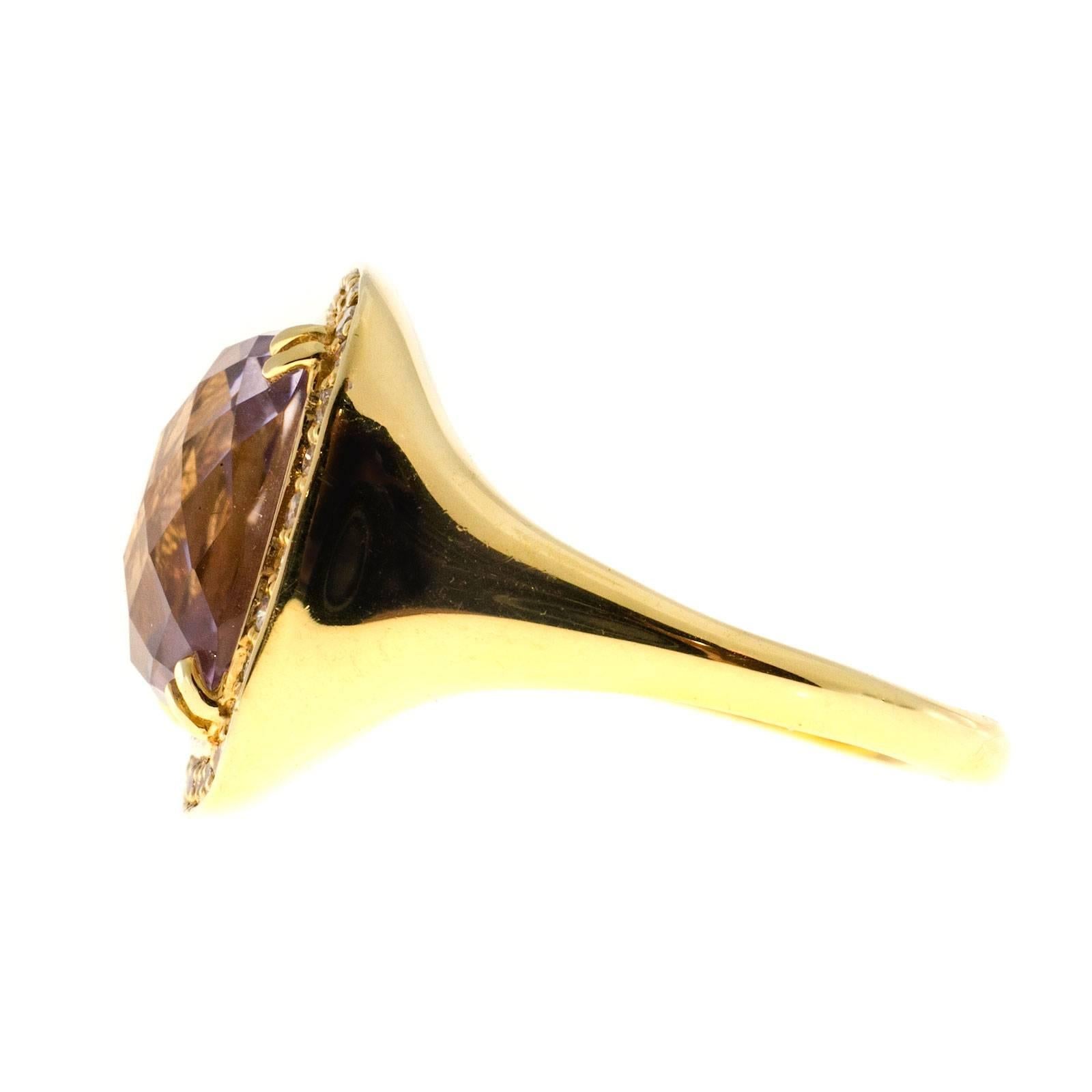 Women's Cushion Smokey Quartz Diamond Halo Gold Cocktail Ring