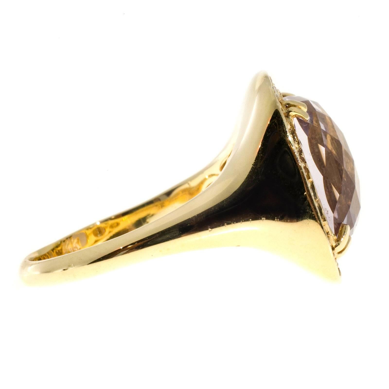 Cushion Smokey Quartz Diamond Halo Gold Cocktail Ring 1