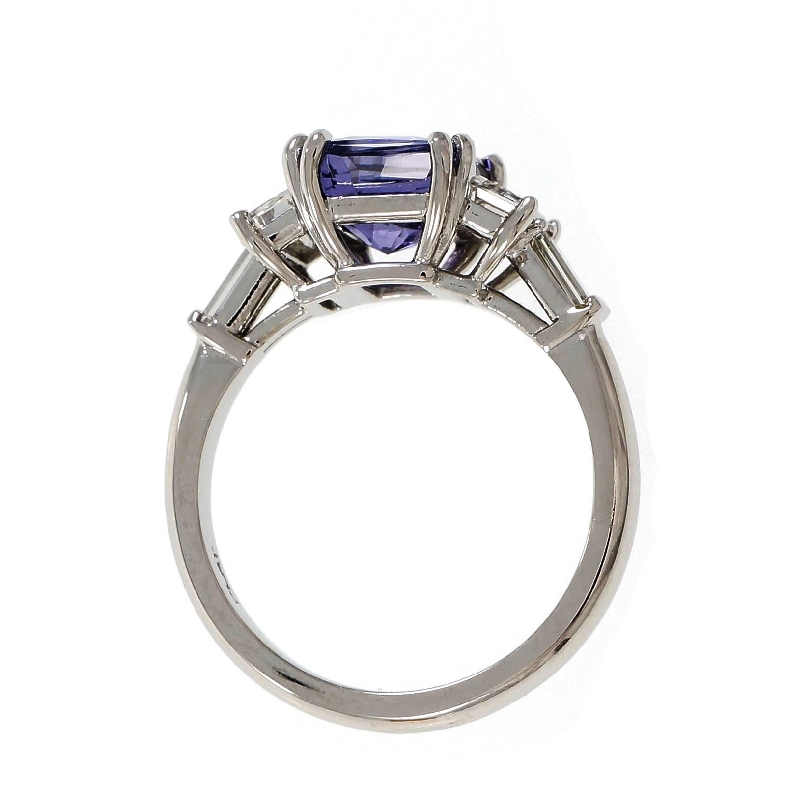 Cushion Cut Peter Suchy Violet Natural Sapphire Platinum Engagement Ring 