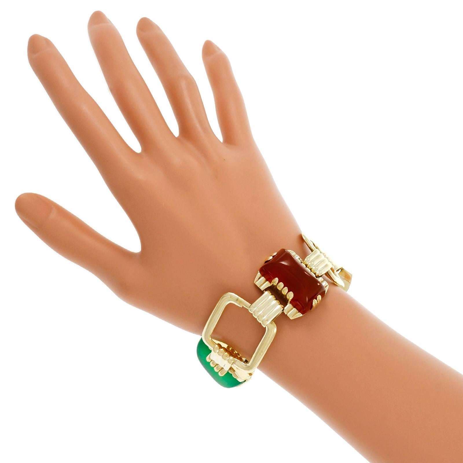 Women's Chrysophase Carnelian Gold Link Bracelet  For Sale