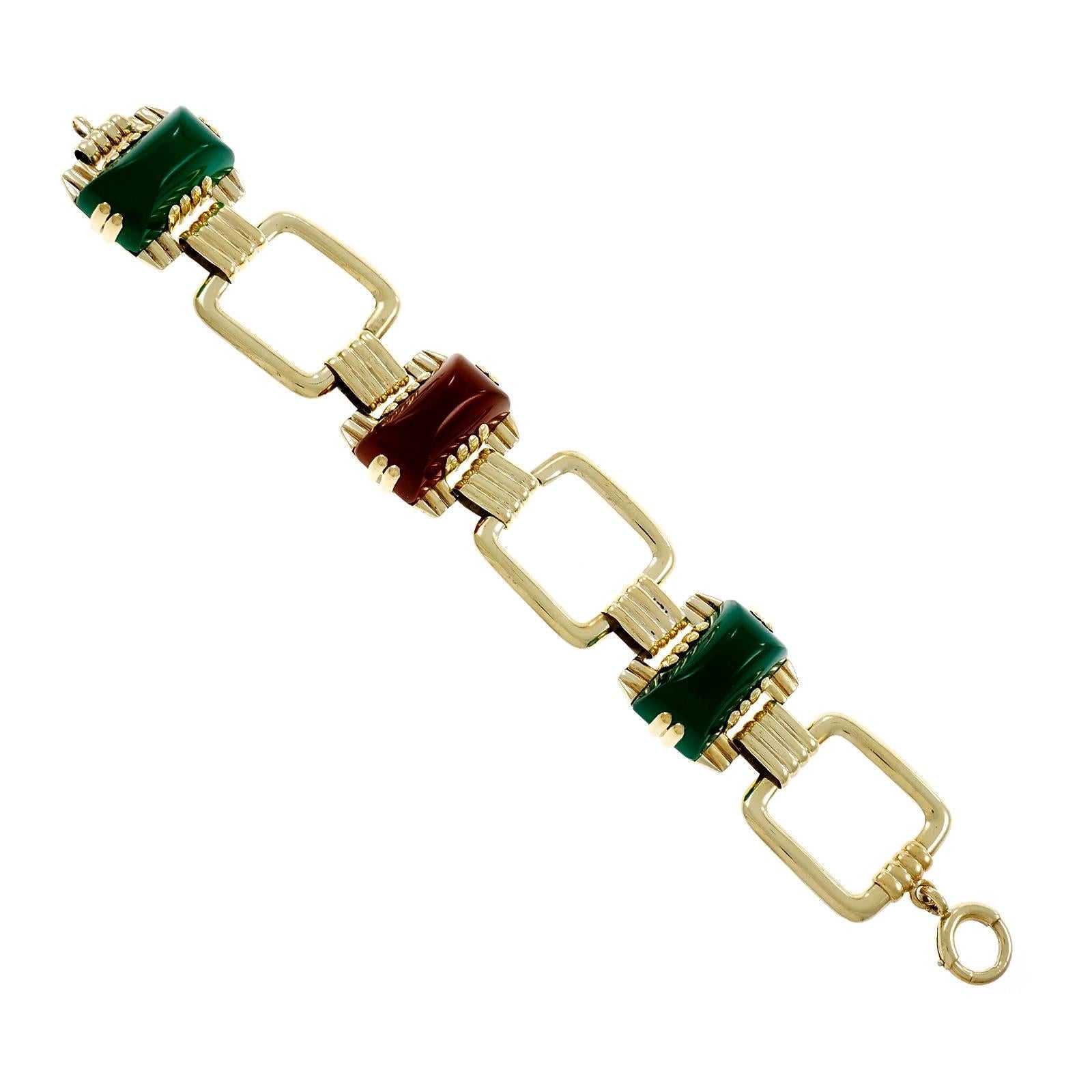 Chrysophase Carnelian Gold Link Bracelet  For Sale