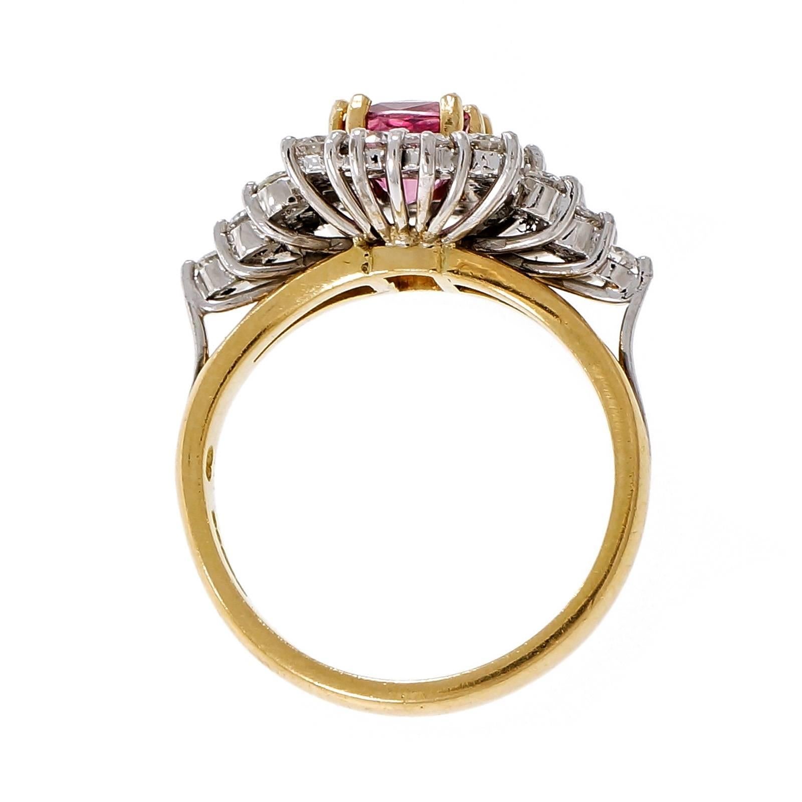 Natural Hot Pink Sapphire Diamond Gold Platinum Cocktail Engagement Ring In Good Condition In Stamford, CT