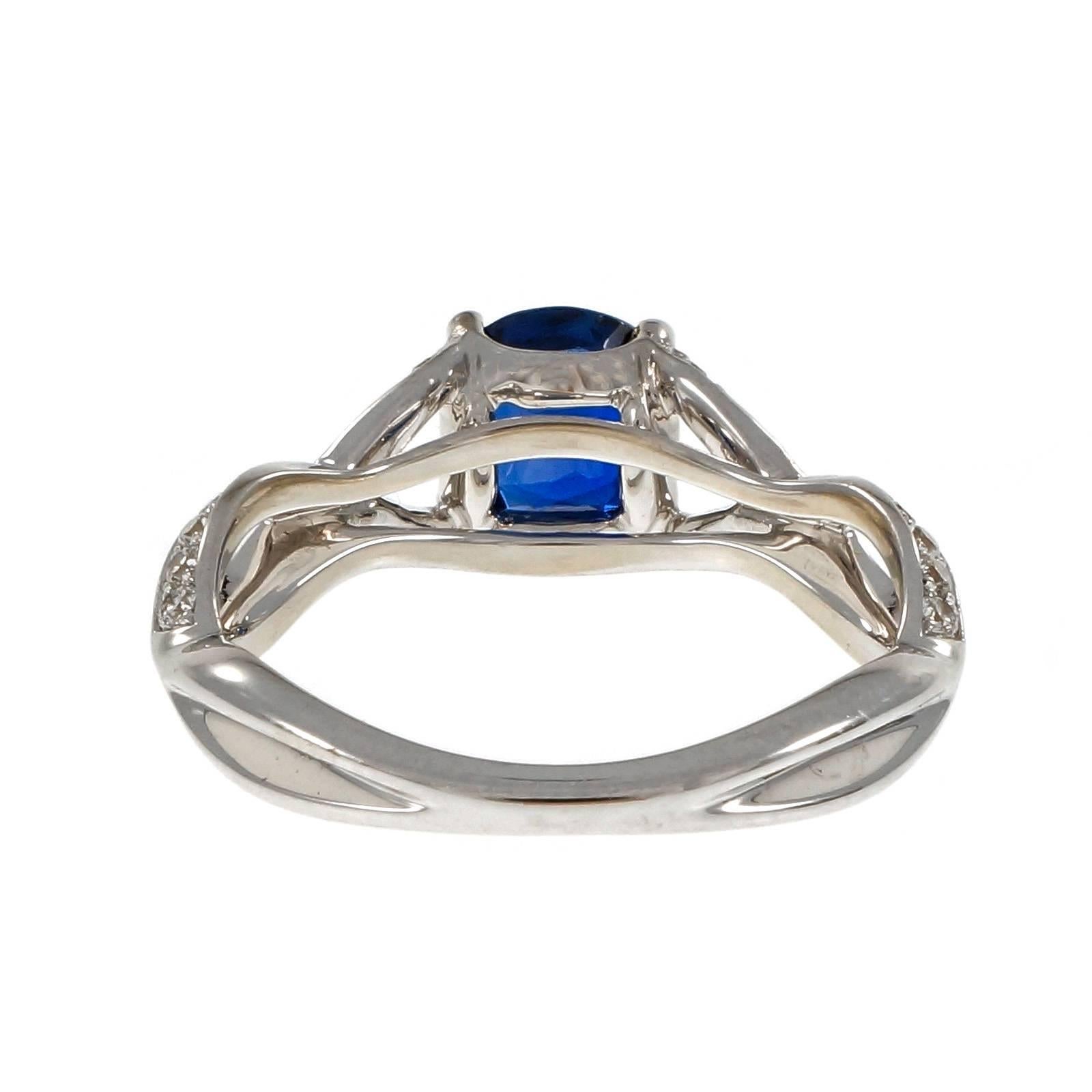 1.25 Carat Cushion Cut Royal Blue Sapphire Diamond Gold Engagement Ring 1
