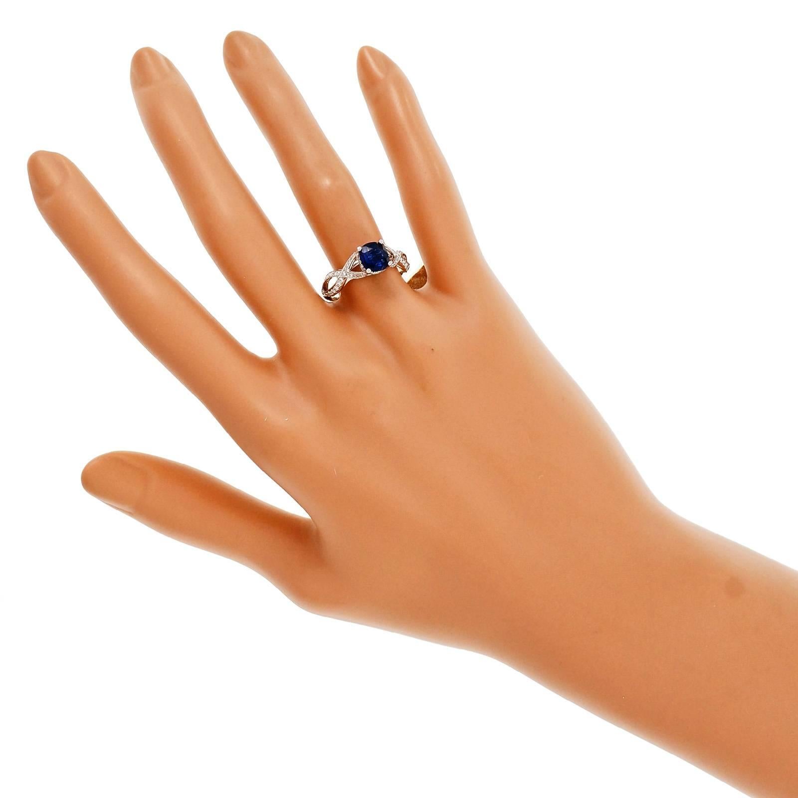 1.25 Carat Cushion Cut Royal Blue Sapphire Diamond Gold Engagement Ring 2