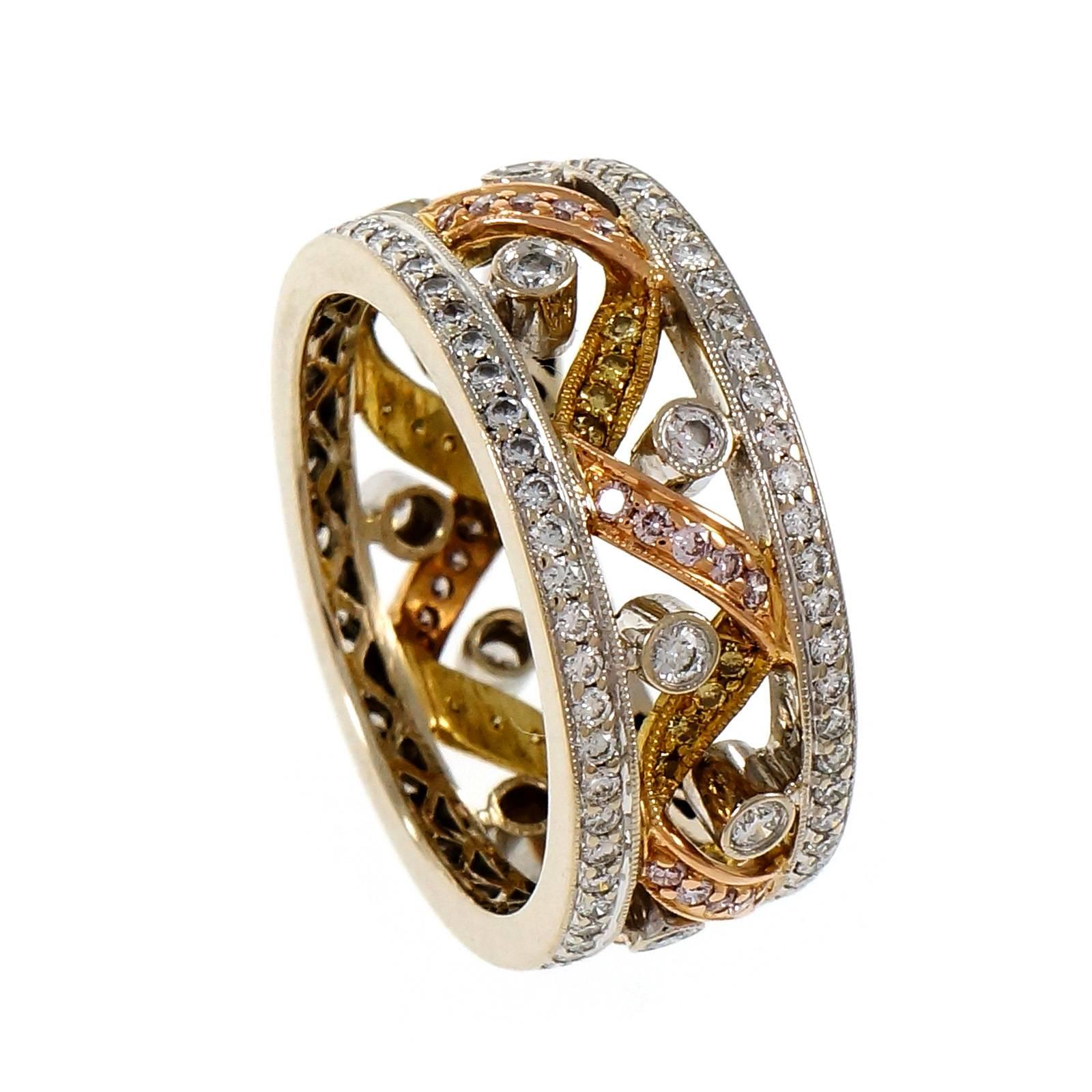 Women's Diamond Eternity Open Work Ribbon Design Gold Band Ring