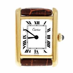 Cartier Ladies Tank Manual Wind Silver Vermeil Case Wristwatch