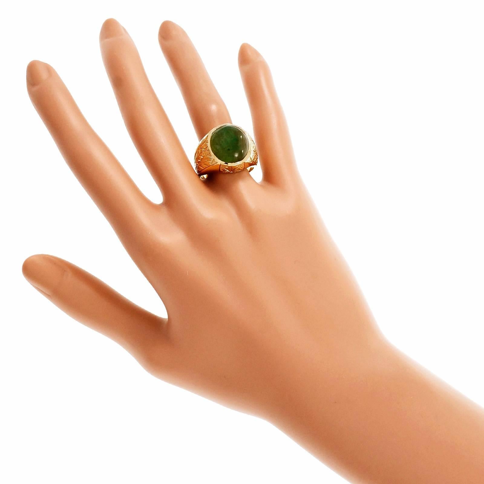 Men's Men’s Natural Jadeite Jade Gold Ring