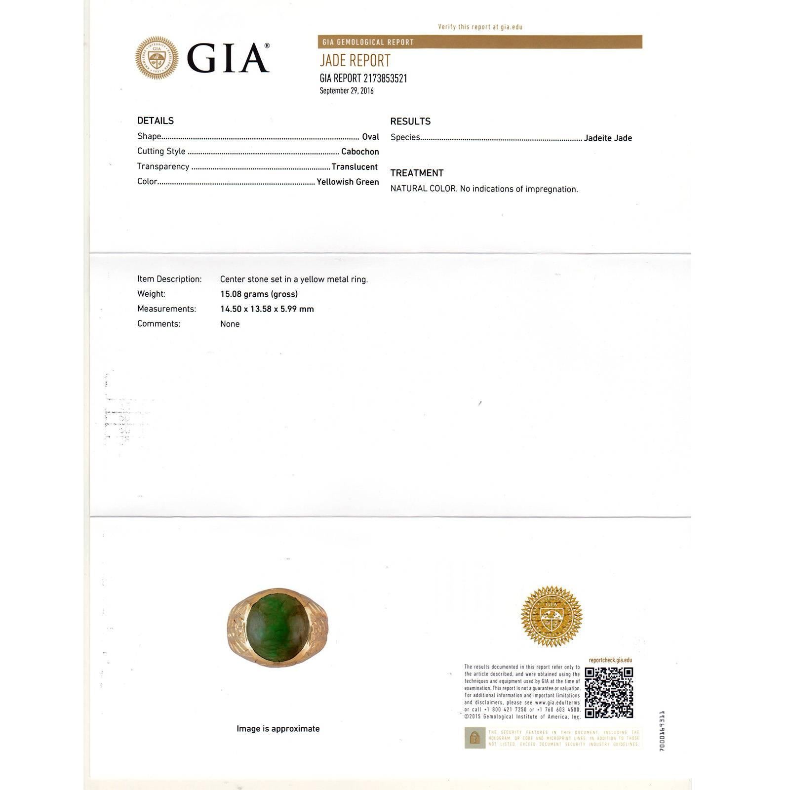 Men’s Natural Jadeite Jade Gold Ring 1