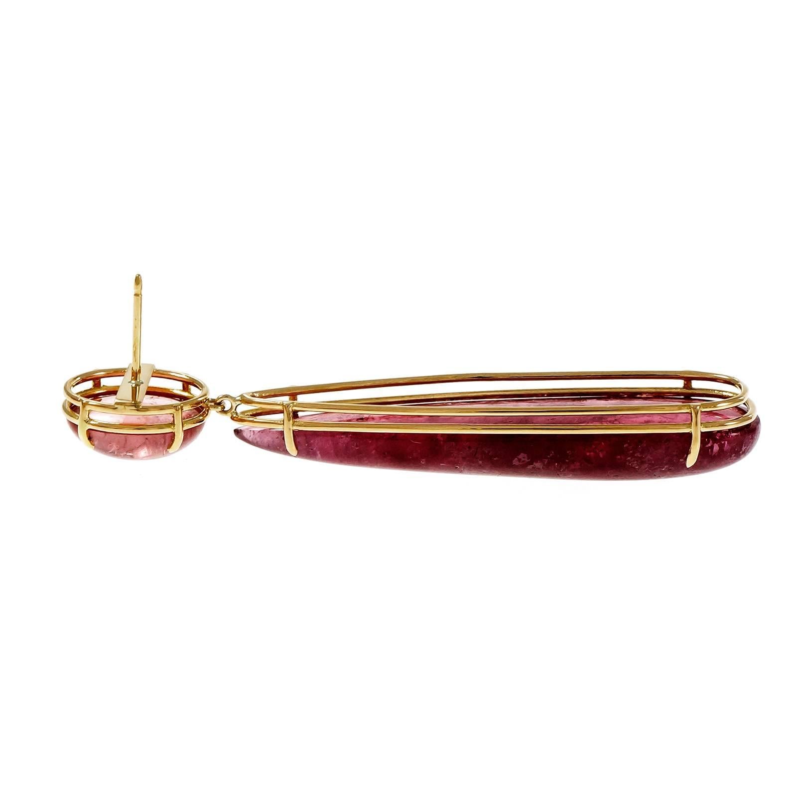 Women's Peter Suchy Pink Tourmaline Gold Dangle Earrings