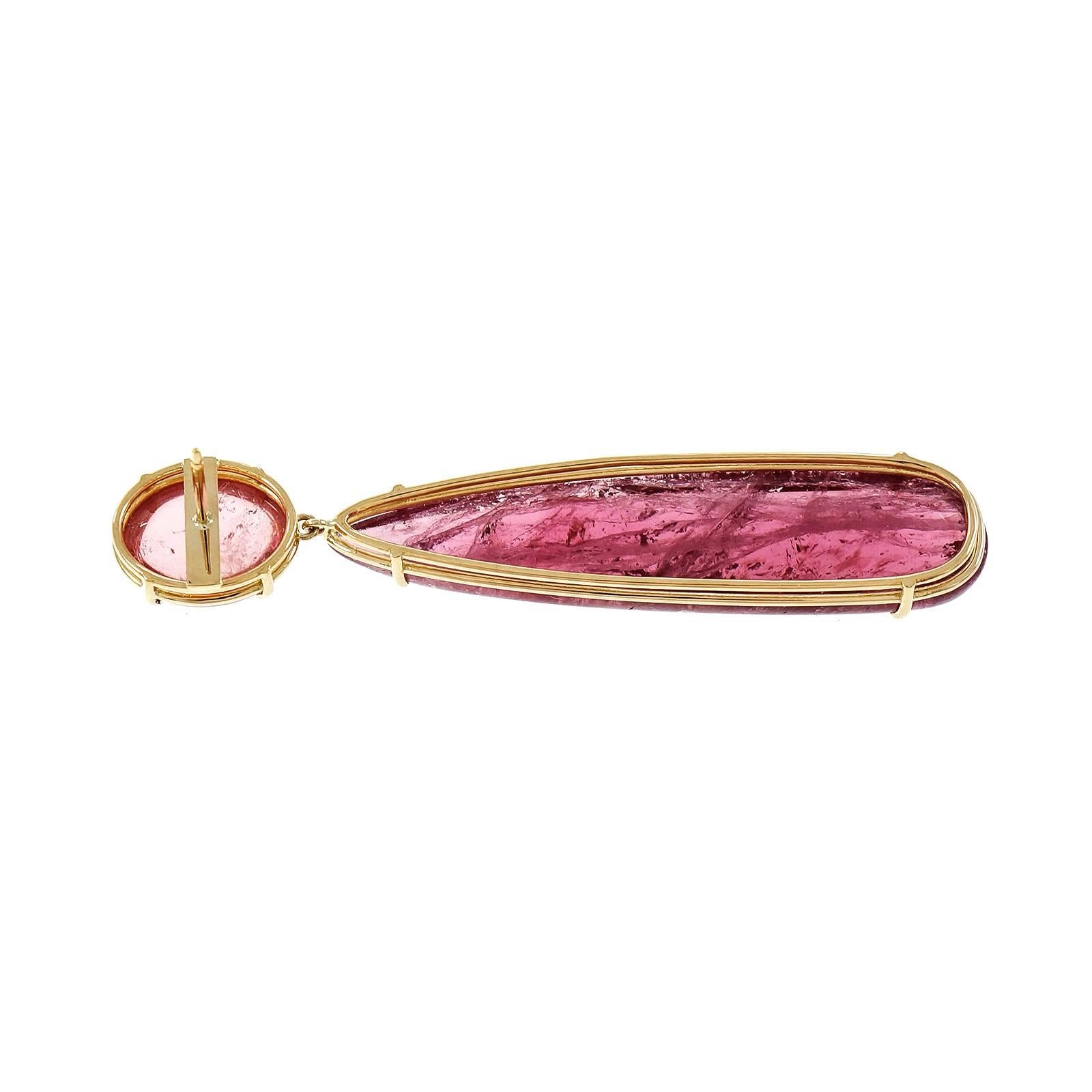 Peter Suchy Pink Tourmaline Gold Dangle Earrings In Good Condition In Stamford, CT
