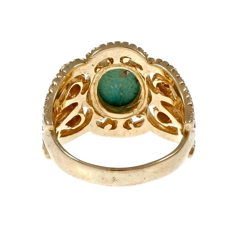Natural Persian Turquoise Diamond Gold Byzantine Cocktail Ring at