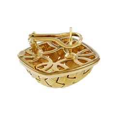 Gold Italian Basket Weave Domed Lever Back Earrings