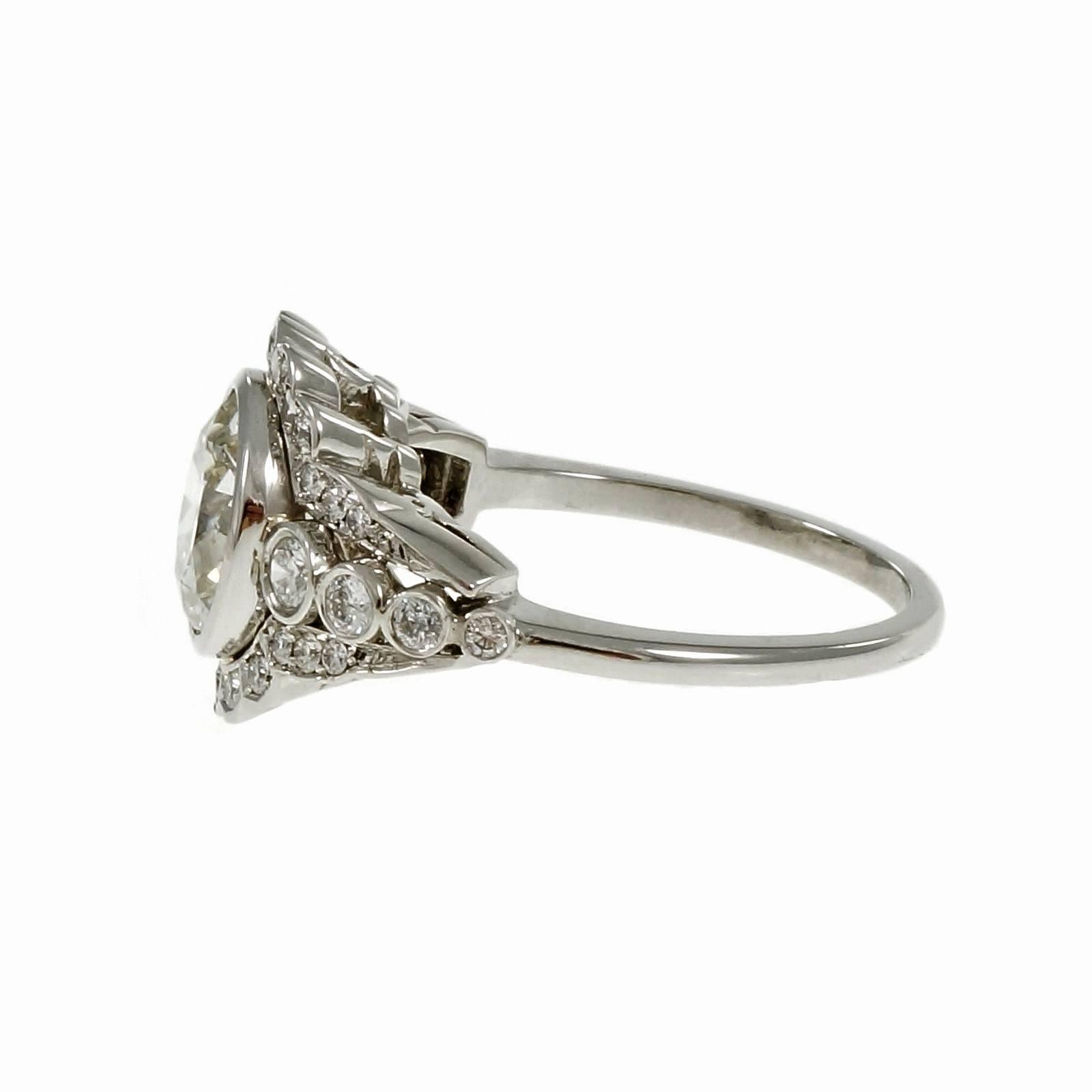 Women's 2.05 Carat Diamond European Cut Art Deco Platinum Engagement Ring 