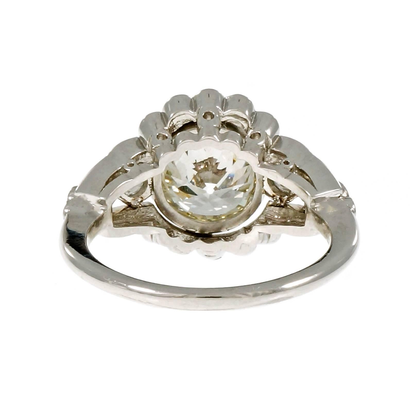 2.05 Carat Diamond European Cut Art Deco Platinum Engagement Ring  2