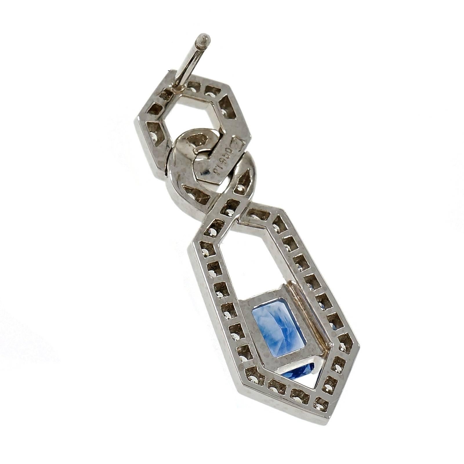 Women's Peter Suchy Octagonal Blue Sapphire Diamond Dangle Platinum Earrings 