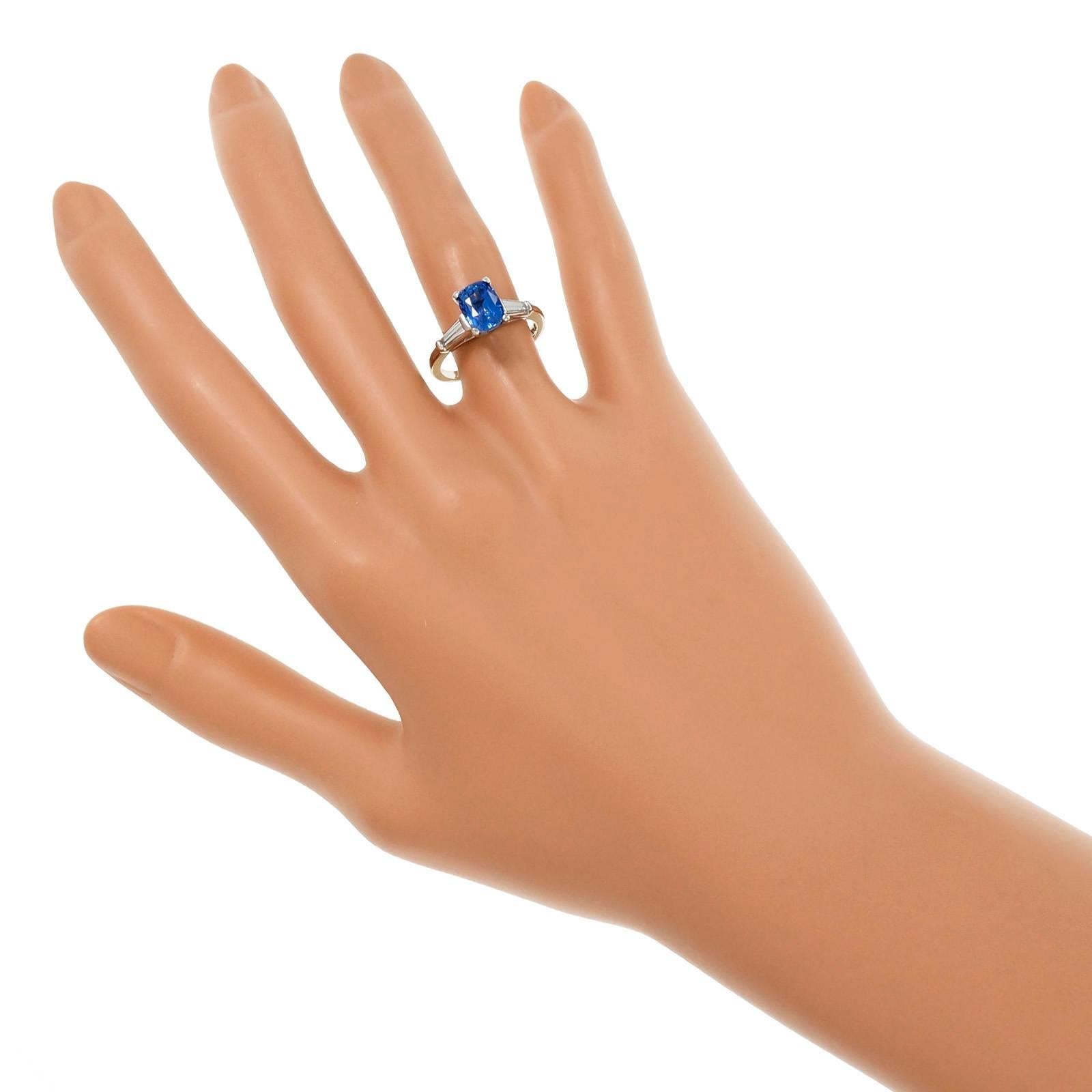 Women's GIA Certificate 2.44 Carat Cushion Sapphire Diamond Platinum Engagement Ring For Sale