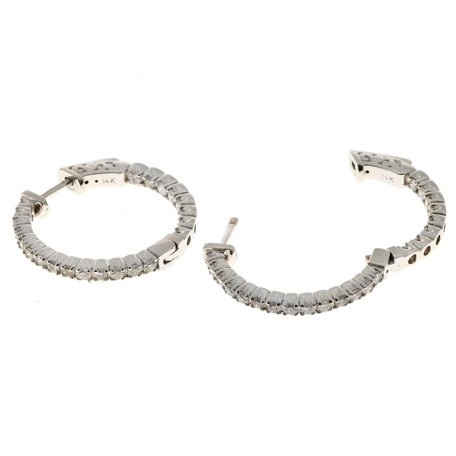 Women's Diamond Inside Out White Gold Hoop Earrings