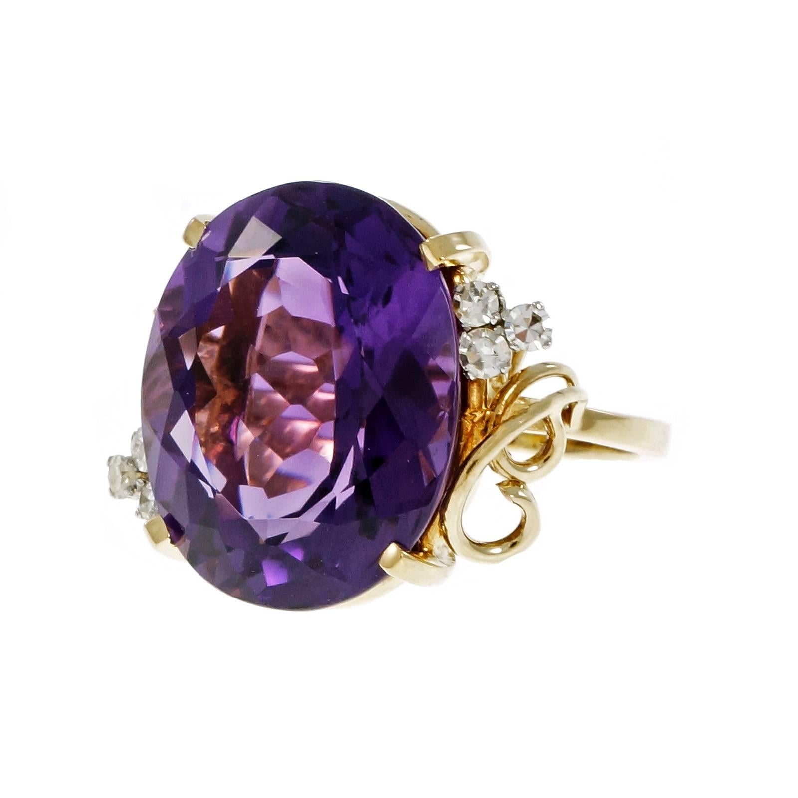 Large Oval Amethyst Diamond Gold Cocktail Ring