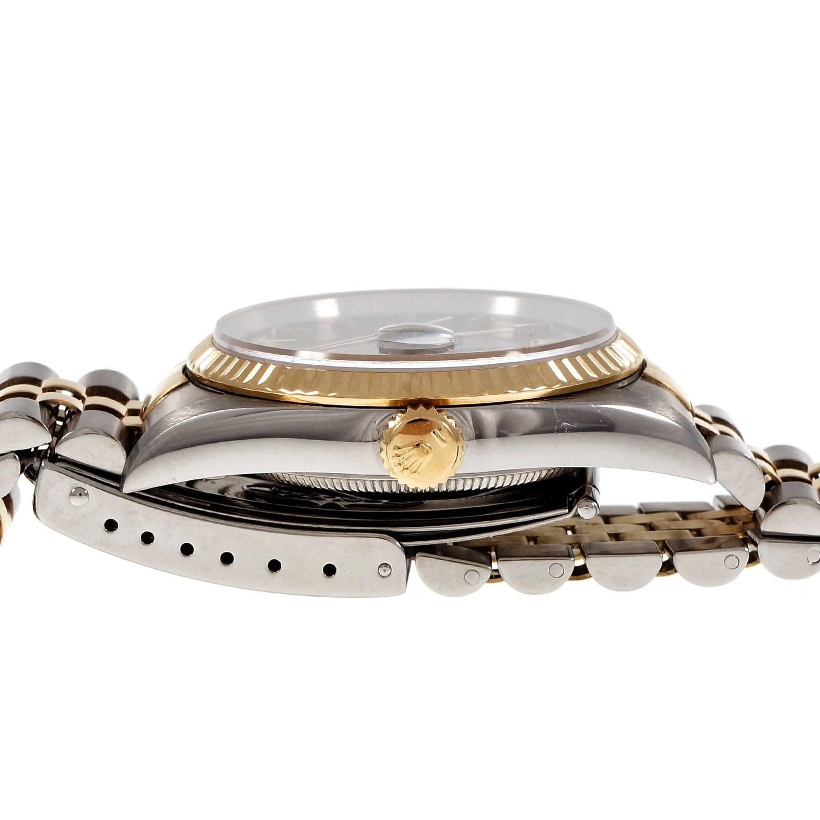 Rolex Gold Stahl Datejust schwarzes Zifferblatt Armbanduhr ref 16233 für Damen oder Herren