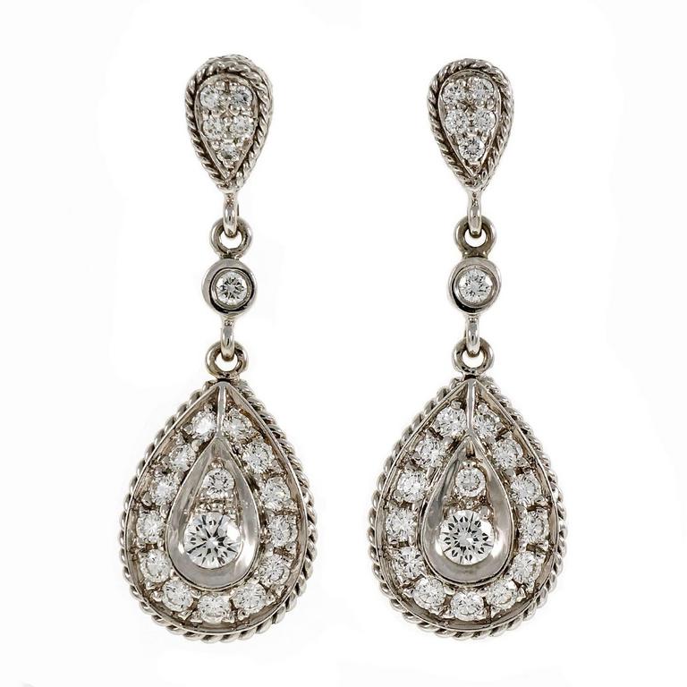 Diamond Gold Tear Drop Dangle Earrings For Sale at 1stDibs