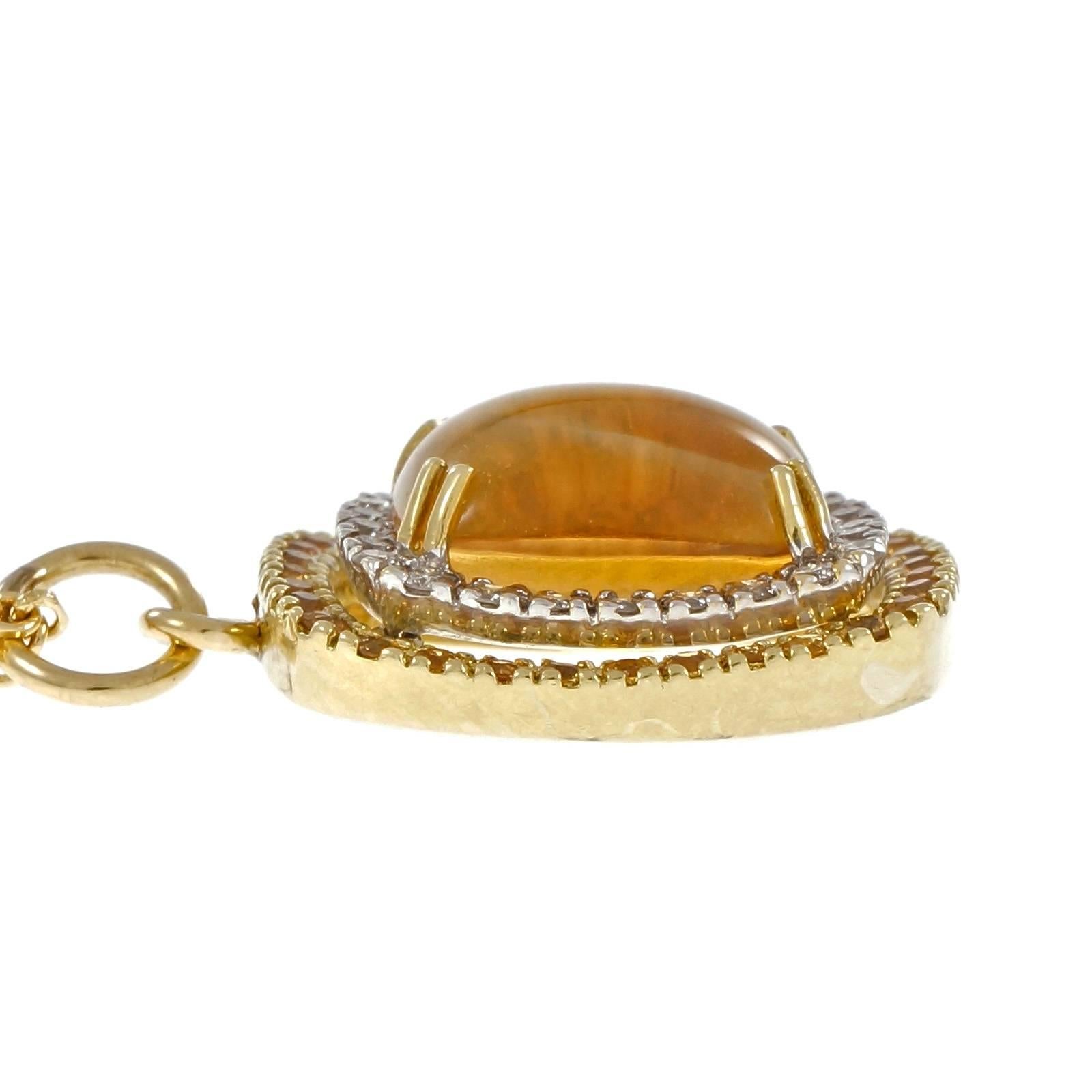 Women's  Citrine Yellow Sapphire Diamond Gold Pendant Necklace