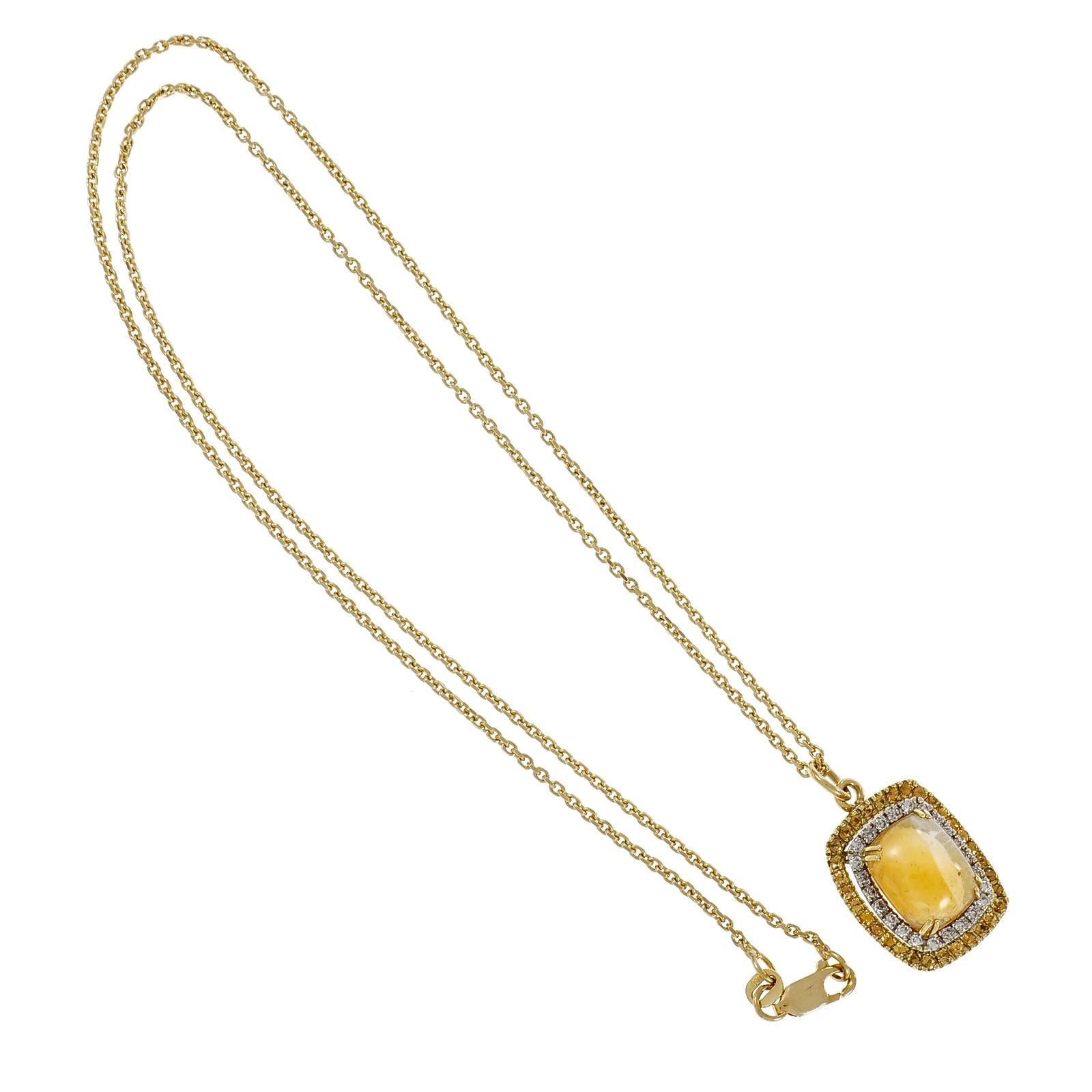  Citrine Yellow Sapphire Diamond Gold Pendant Necklace In Good Condition In Stamford, CT