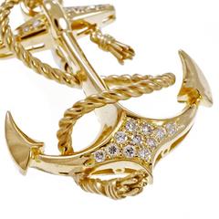 Diamond Gold Anchor Brooch