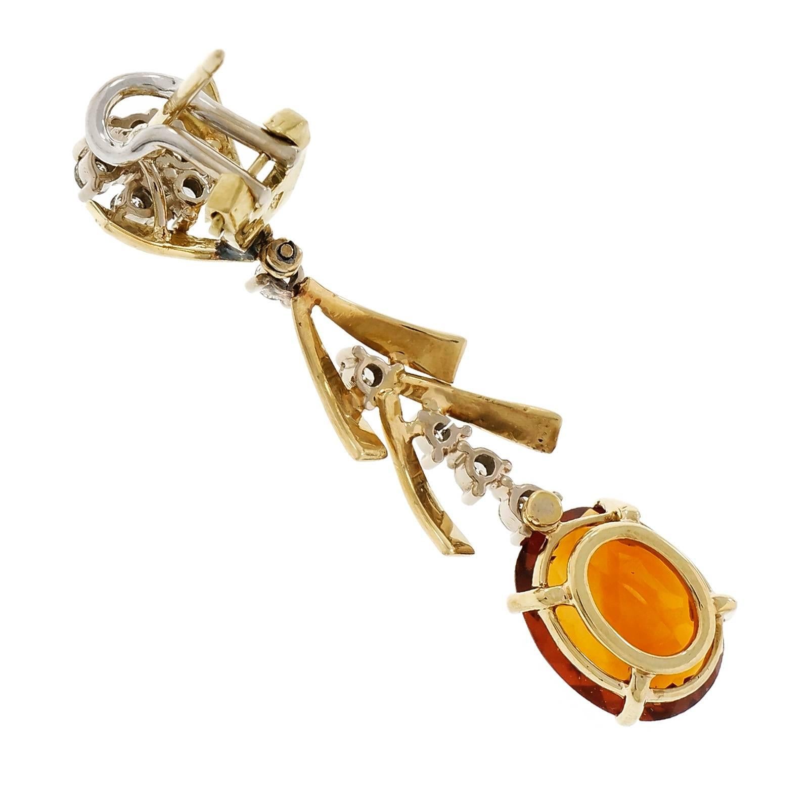Women's Madera Orange Citrine Diamond Gold Dangle Earrings