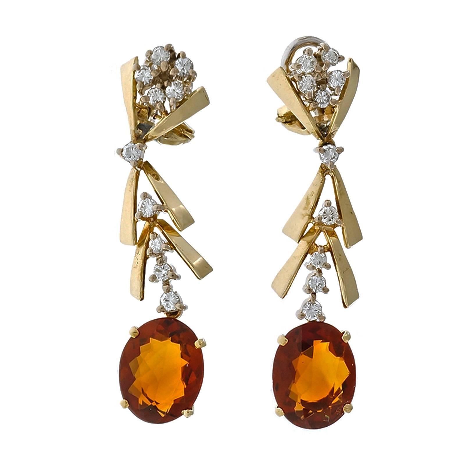 Madera Orange Citrine Diamond Gold Dangle Earrings 1